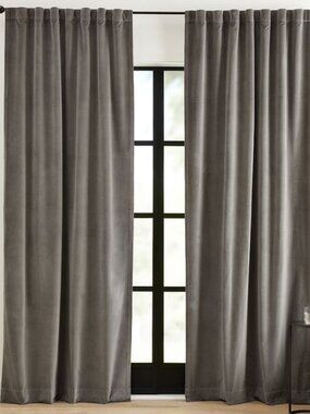 Pottery Barn Cotton Velvet Drapes 50x84, Flagstone Gray (Set of 2)